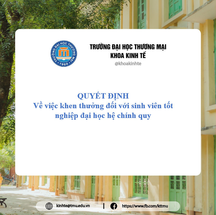 Quyết định về việc khen thưởng đối với sinh viên tốt nghiệp đại học hệ chính quy khóa 55 tốt nghiệp tháng 05/2023