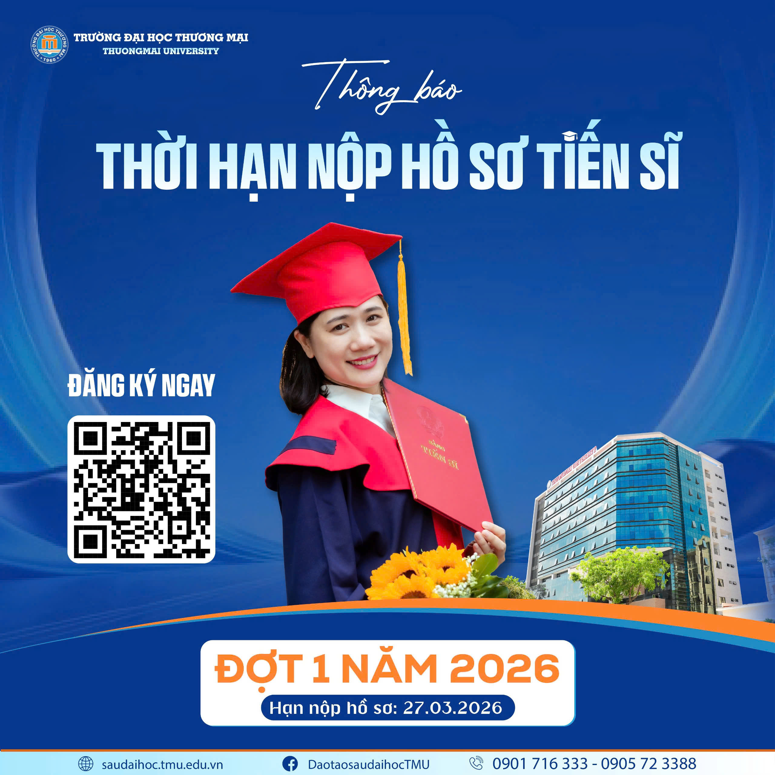 THÔNG BÁO THỜI HẠN NỘP HỒ SƠ TIẾN SĨ - ĐỢT 1 NĂM 2026